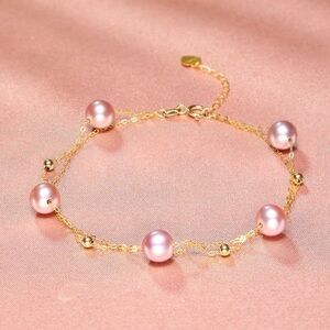 Natural freshwater pearl bracelet 6-7mm pink lavender/14kgold plateddouble layer